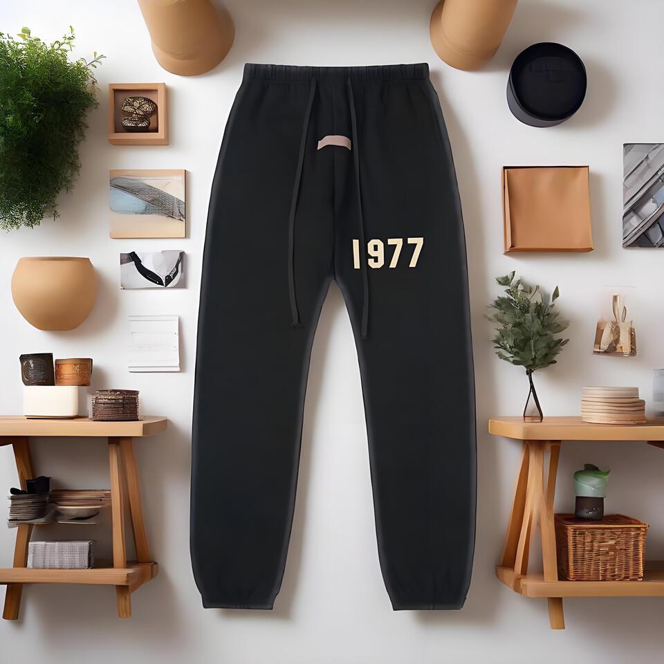 1977 Black Cotton Tapered Joggers Unisex Streetwear Pants