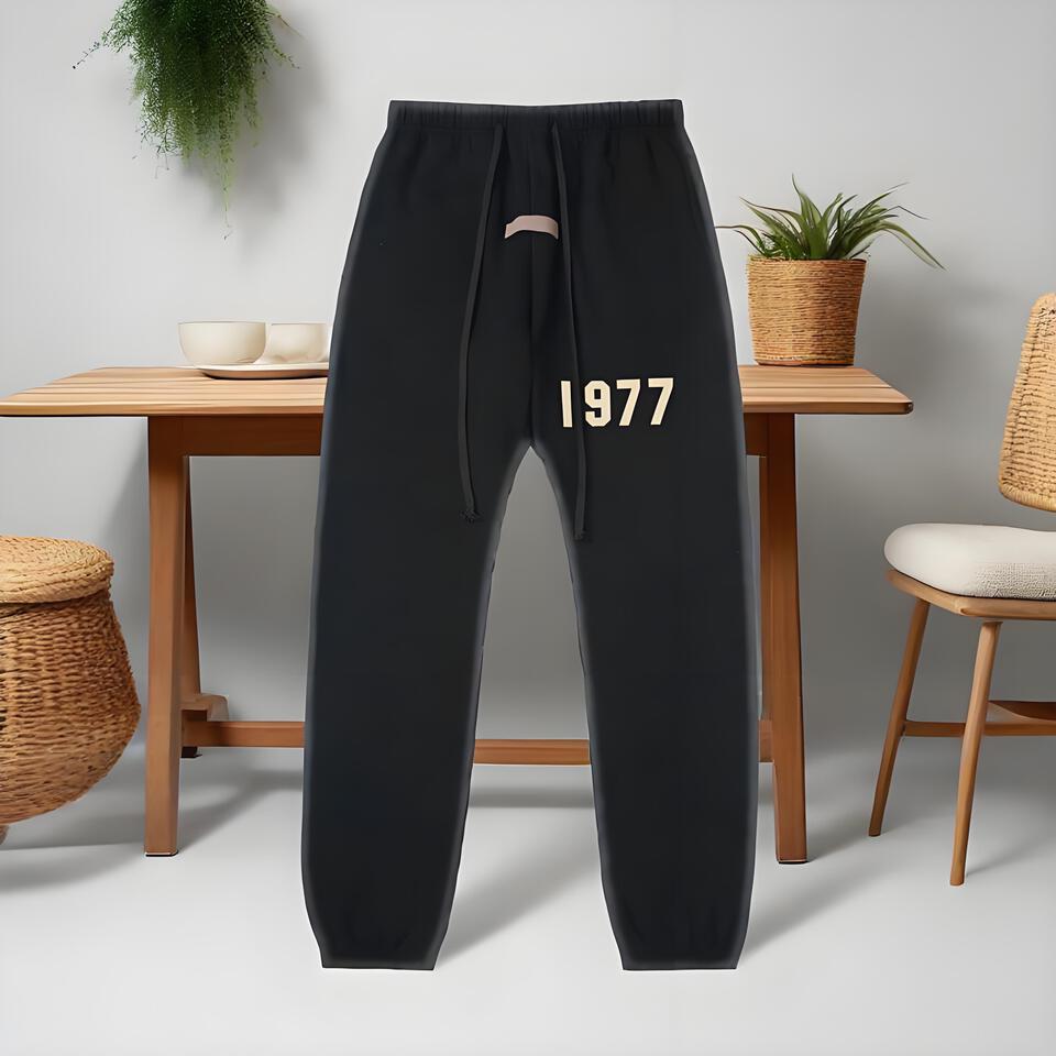 1977 Vintage Minimalist Black Cotton Thermal Sweatpants | Casual Classic