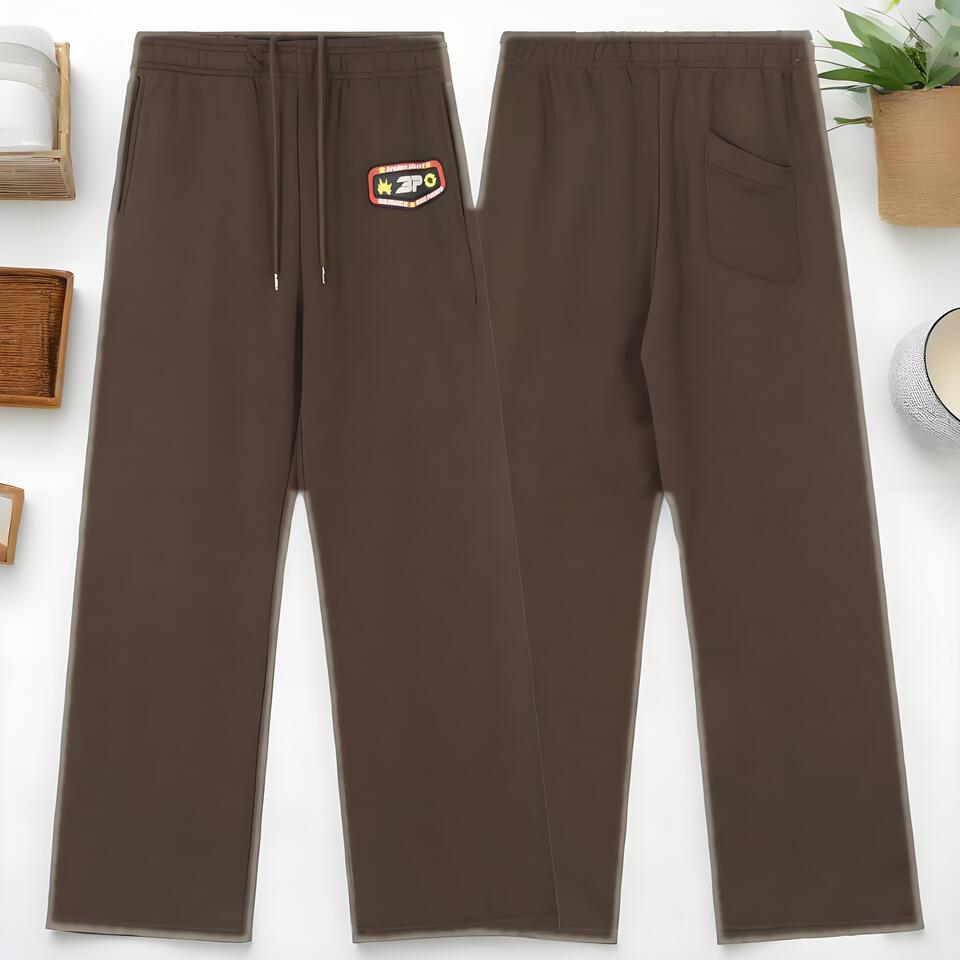 2PO Patch Cotton Casual Pants Unisex Loose Fit Trousers