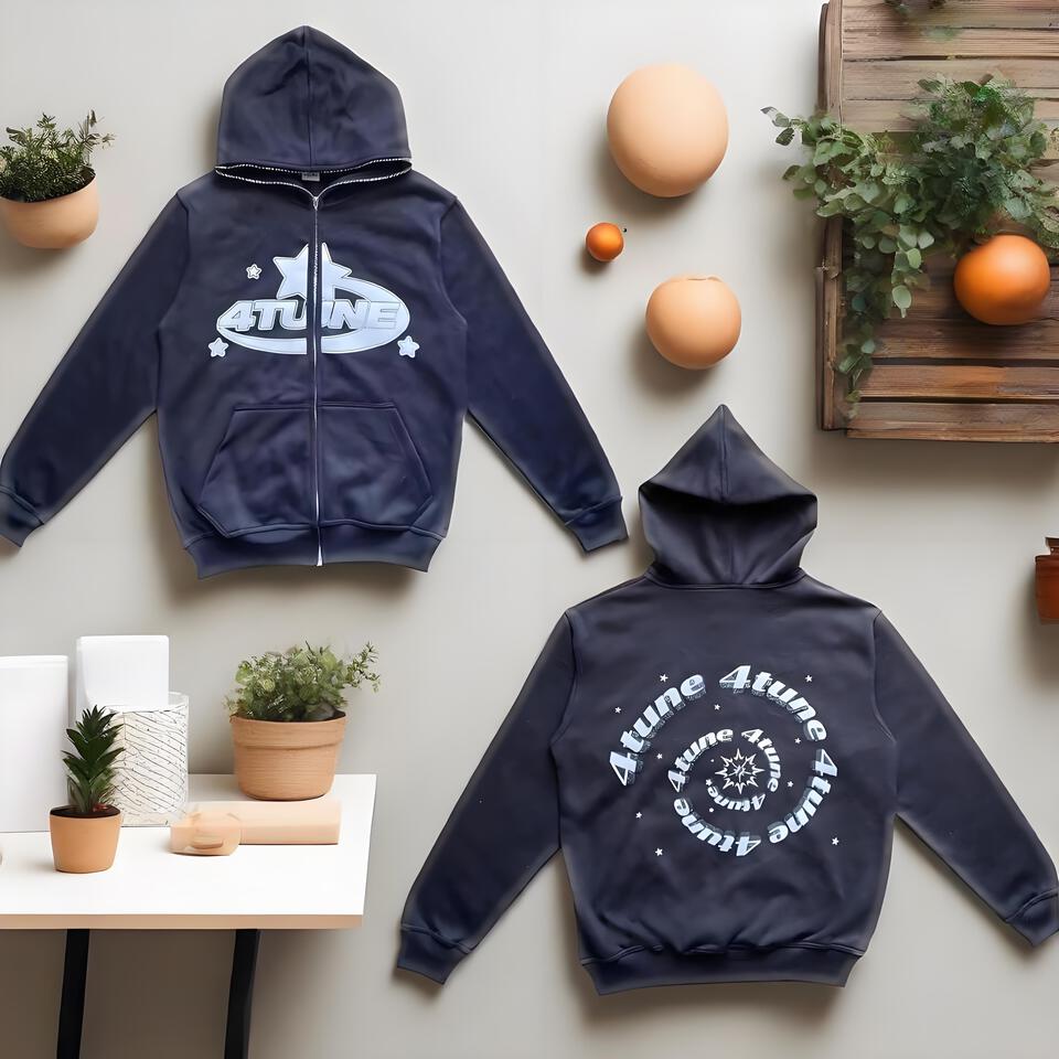 4TUNE Black Cotton Hoodie Unisex Streetwear Print