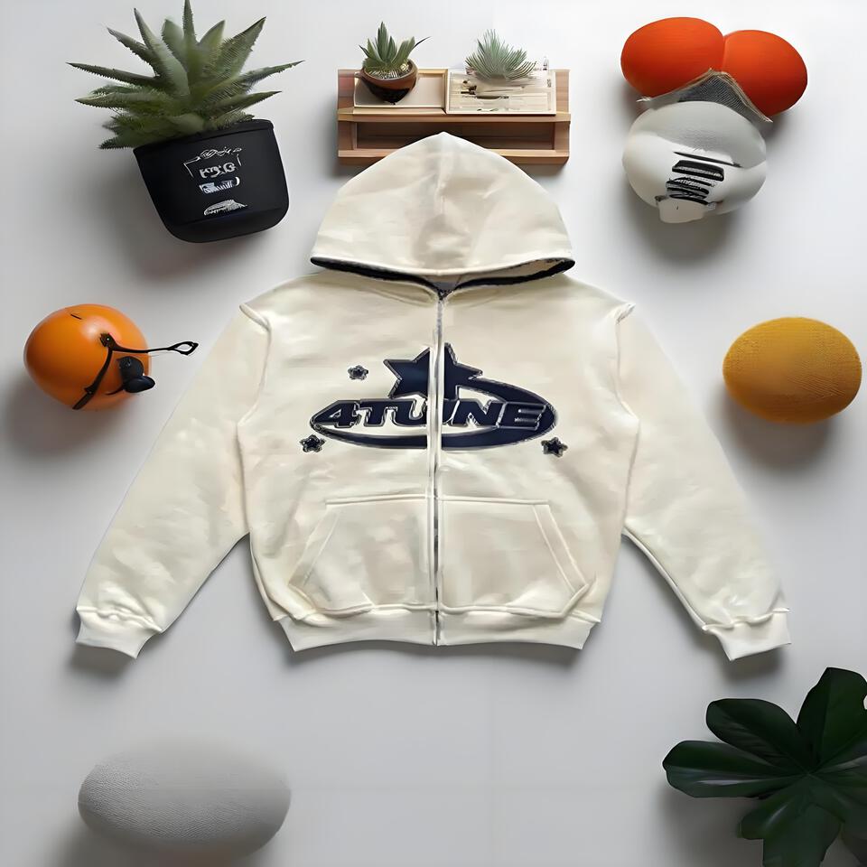4TUNE Unisex White Cotton Hoodie Street Fashion Warm