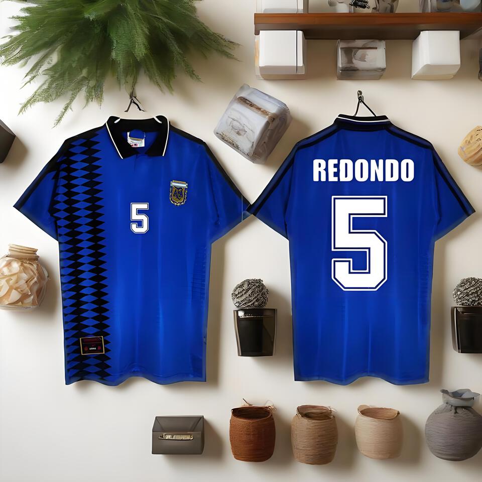阿根廷雷东多5号蓝色透气复古球衣