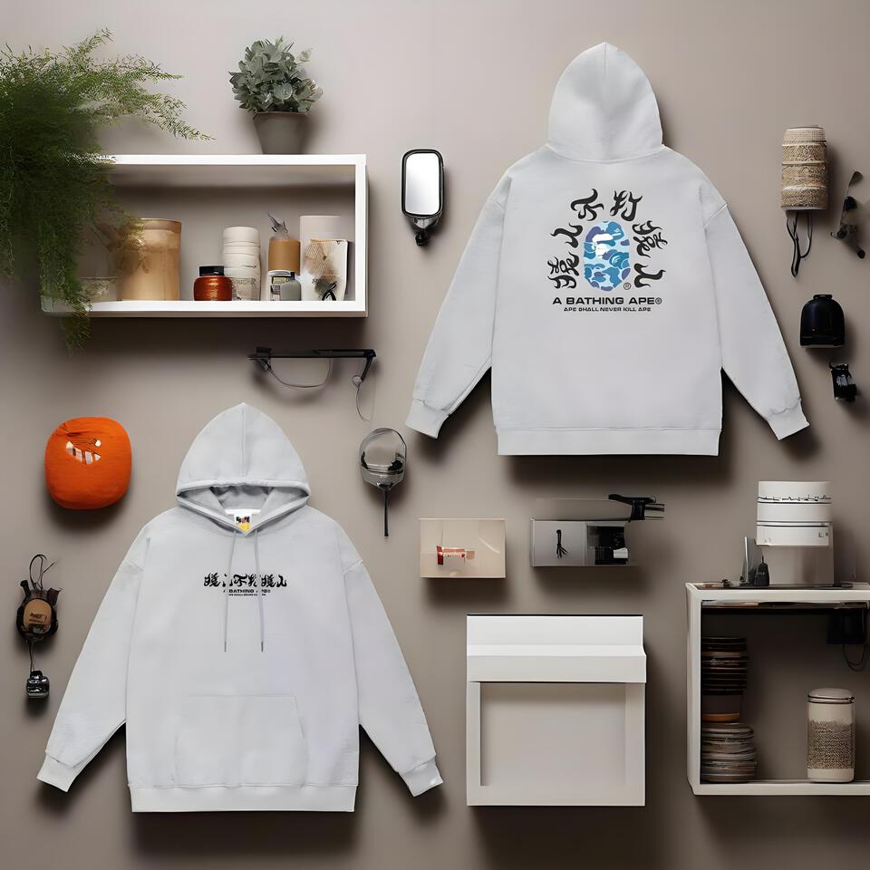 A Bathing Ape Gray Cotton Hoodie Unisex Streetwear