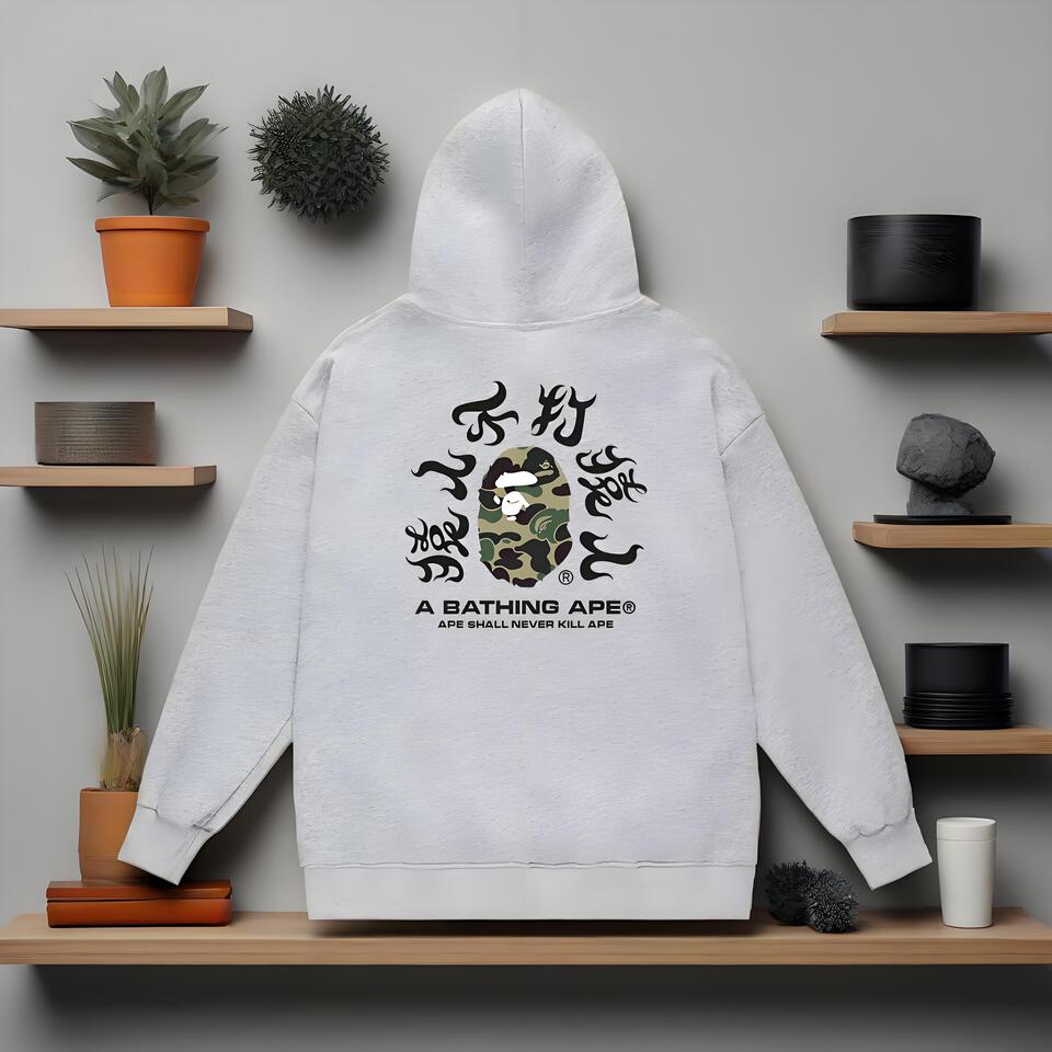A Bathing Ape® Gray Cotton Hoodie Unisex Streetwear