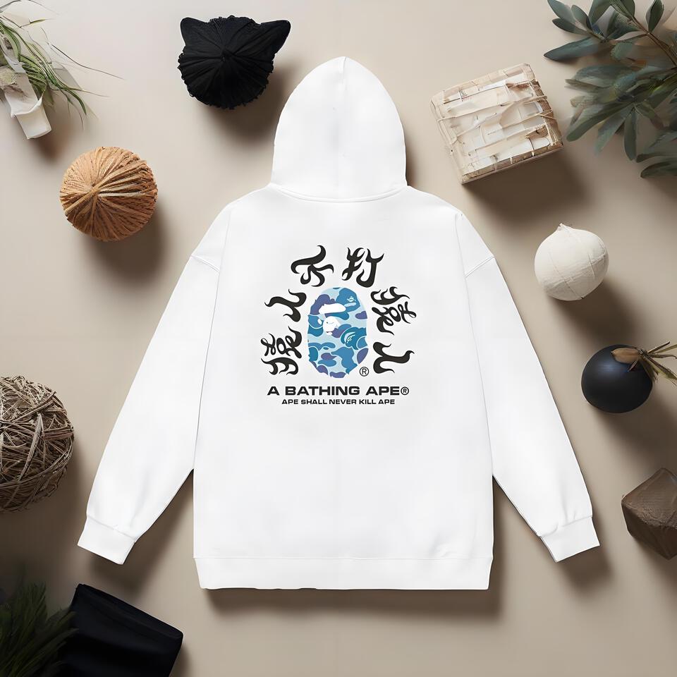 A Bathing Ape White Cotton Hoodie Streetwear Ape Head