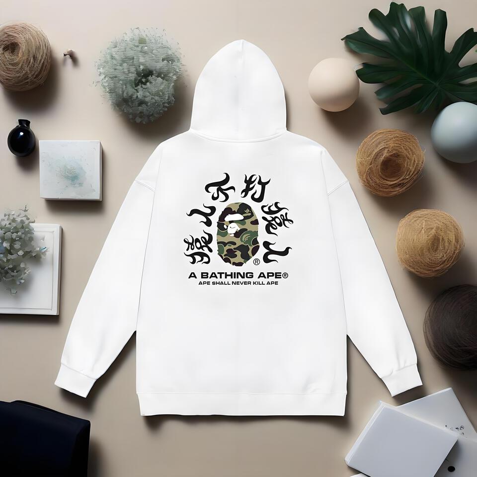 A Bathing Ape White Cotton Hoodie Unisex Streetwear