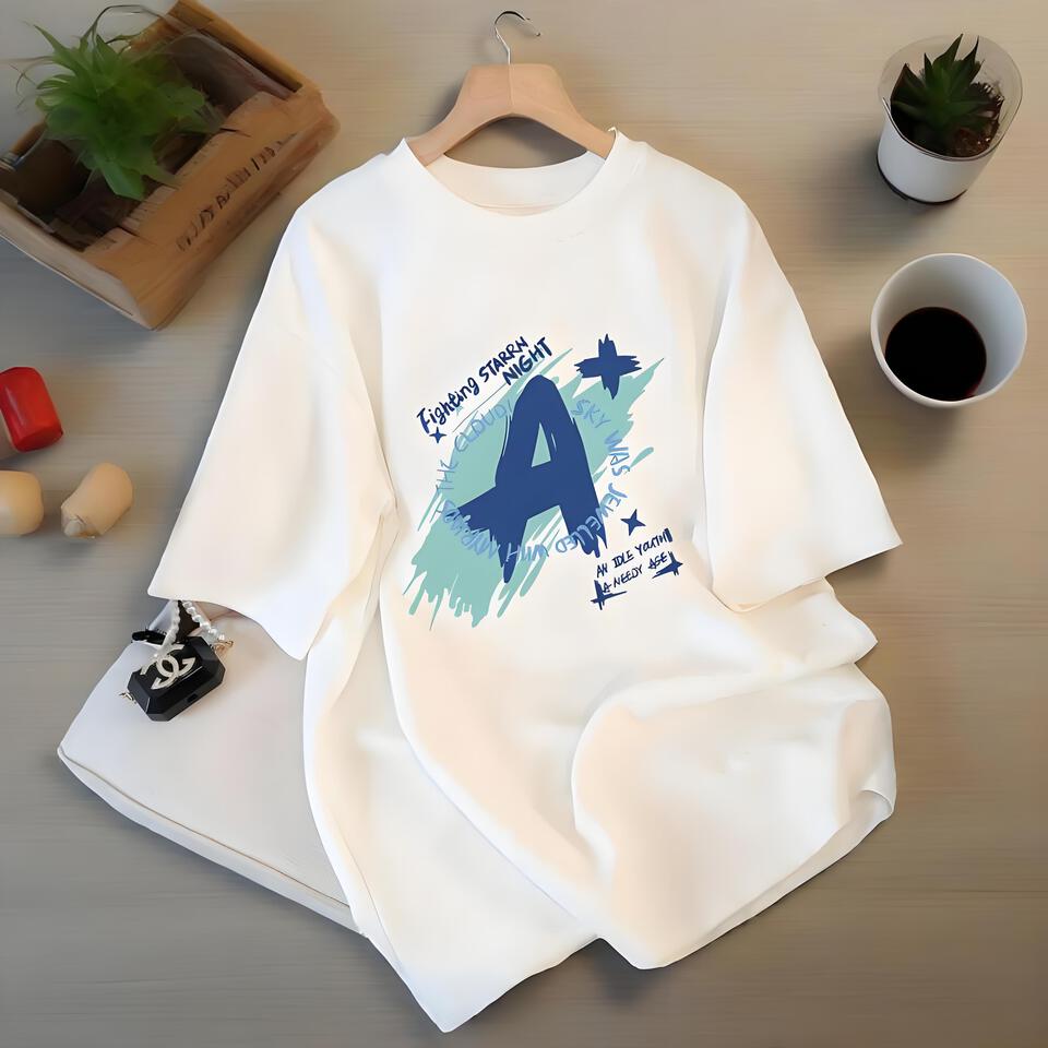 A Letter Graffiti Loose Cotton T-Shirt Unisex Streetwear Tee