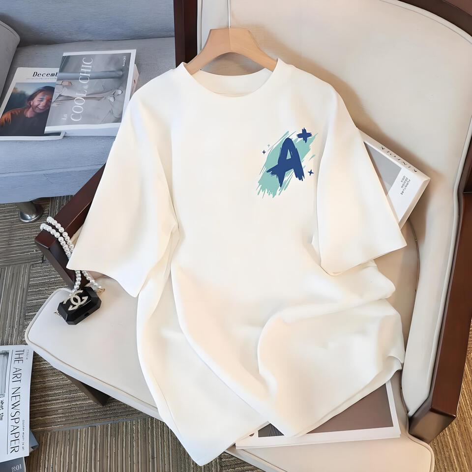 A Letter White Loose Cotton T-Shirt