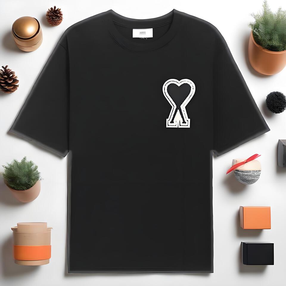 Aami Black Cotton Loose Fit T-Shirt Unisex Casual Tee