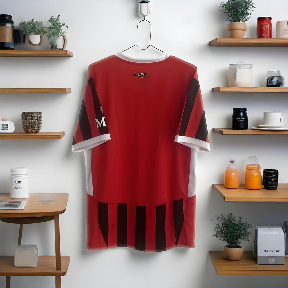 AC Milan 125th Anniversary T-Shirt, Red and Black Striped Unisex Tee