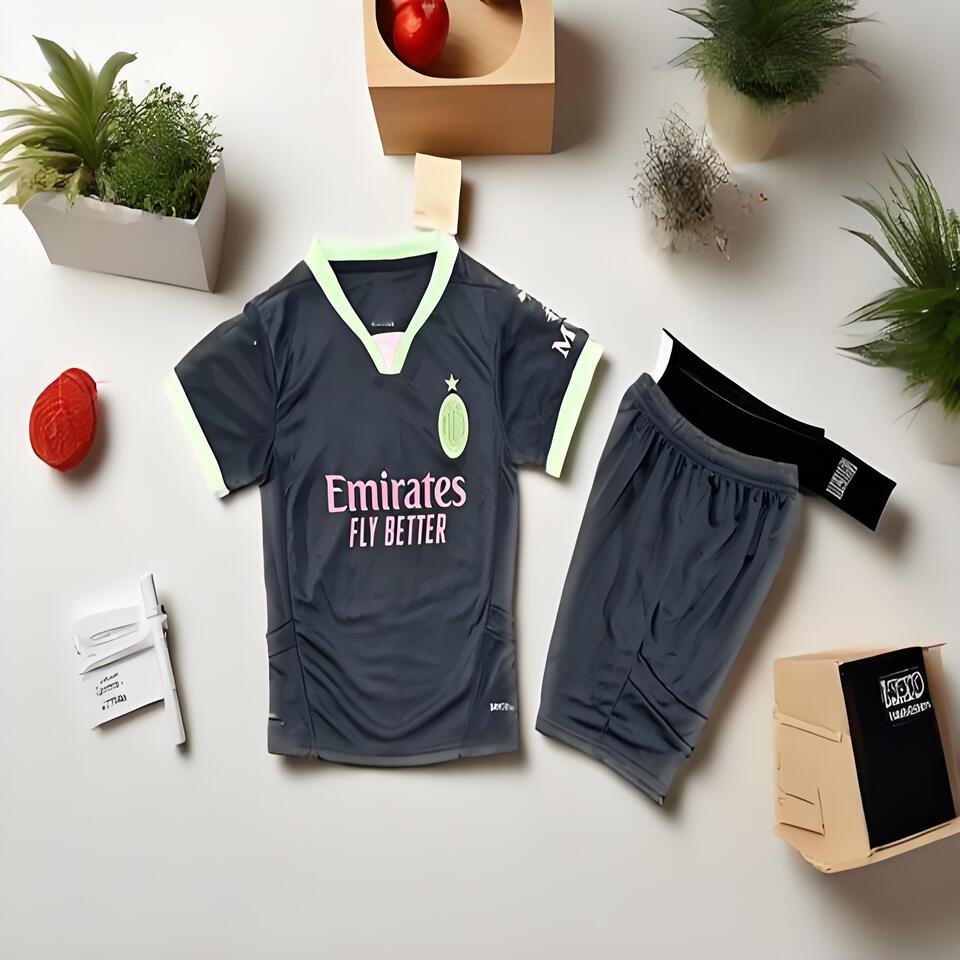 AC Milan Black Green Football Jersey Kit, Official Soccer Shirt