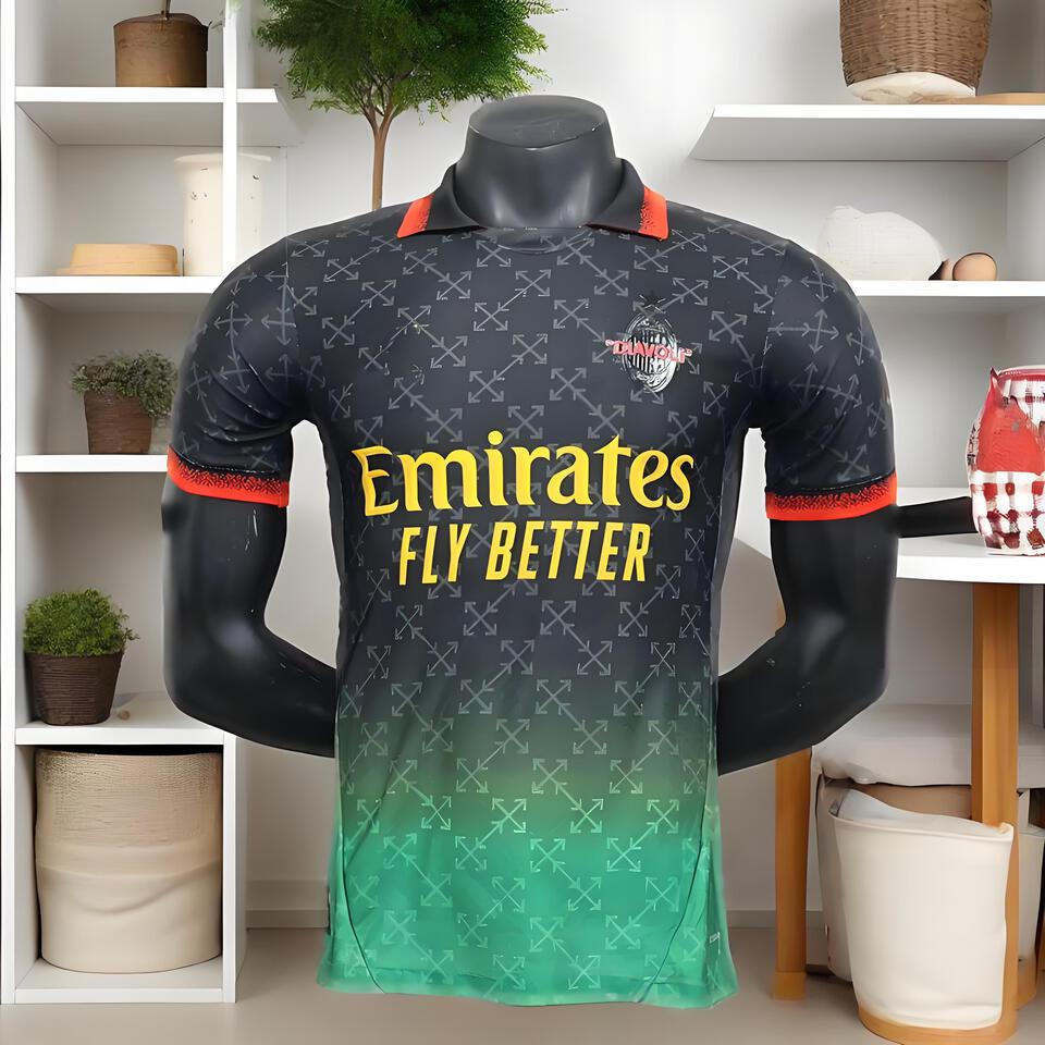 AC Milan Black Green Gradient Breathable Football Shirt Jersey