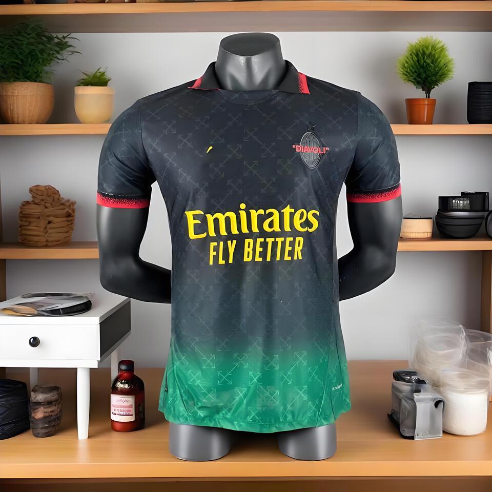 AC Milan Black Green Gradient Breathable Retro Vintage Style Soccer Jersey
