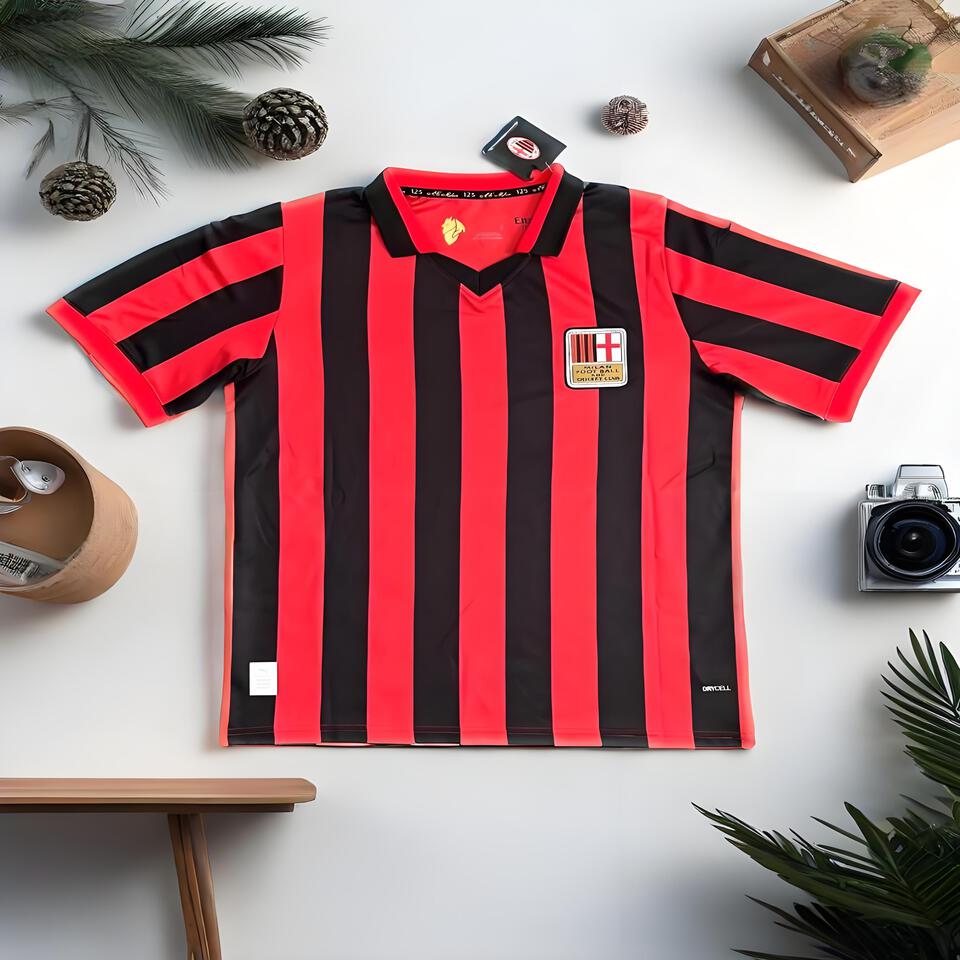 AC Milan Classic Red Black Stripe Breathable Football Jersey Short Sleeve