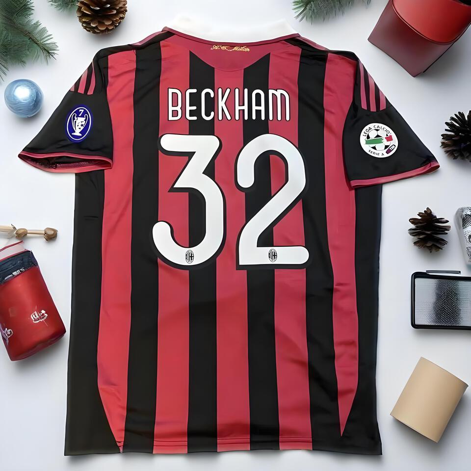 AC Milan David Beckham 32 Black Red Football Jersey