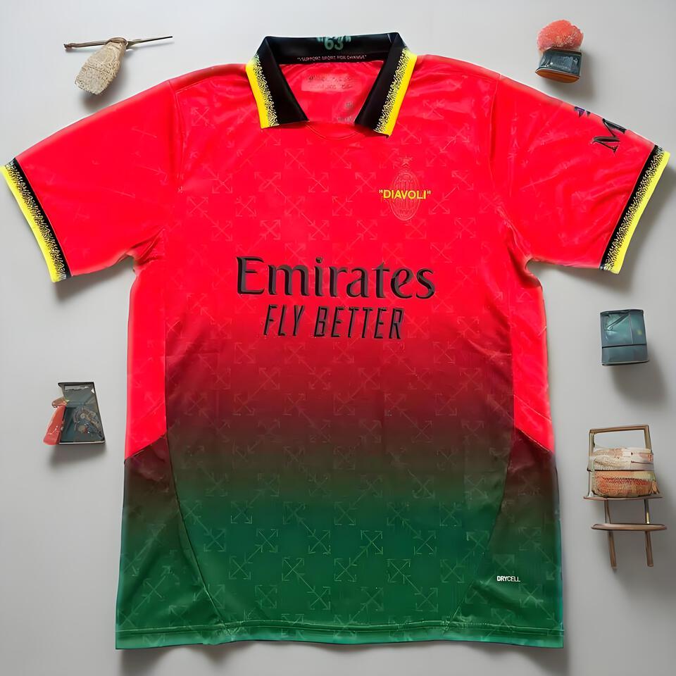 AC Milan DIAVOLI Green Red Gradient Quick-Dry Football Shirt Sports Jersey