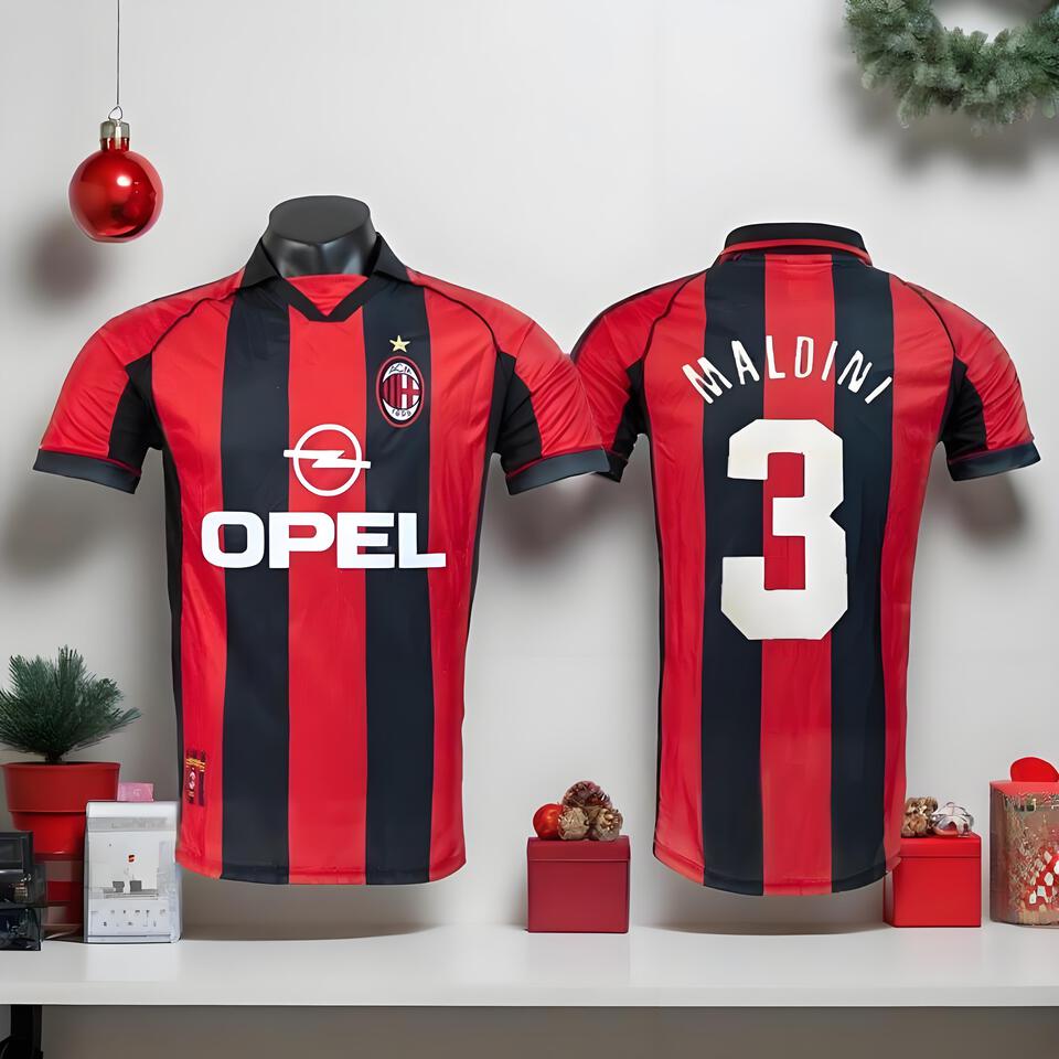 AC Milan Maldini 3 Jersey Red Black, Paolo Maldini Football Shirt, Official AC Milan Jersey