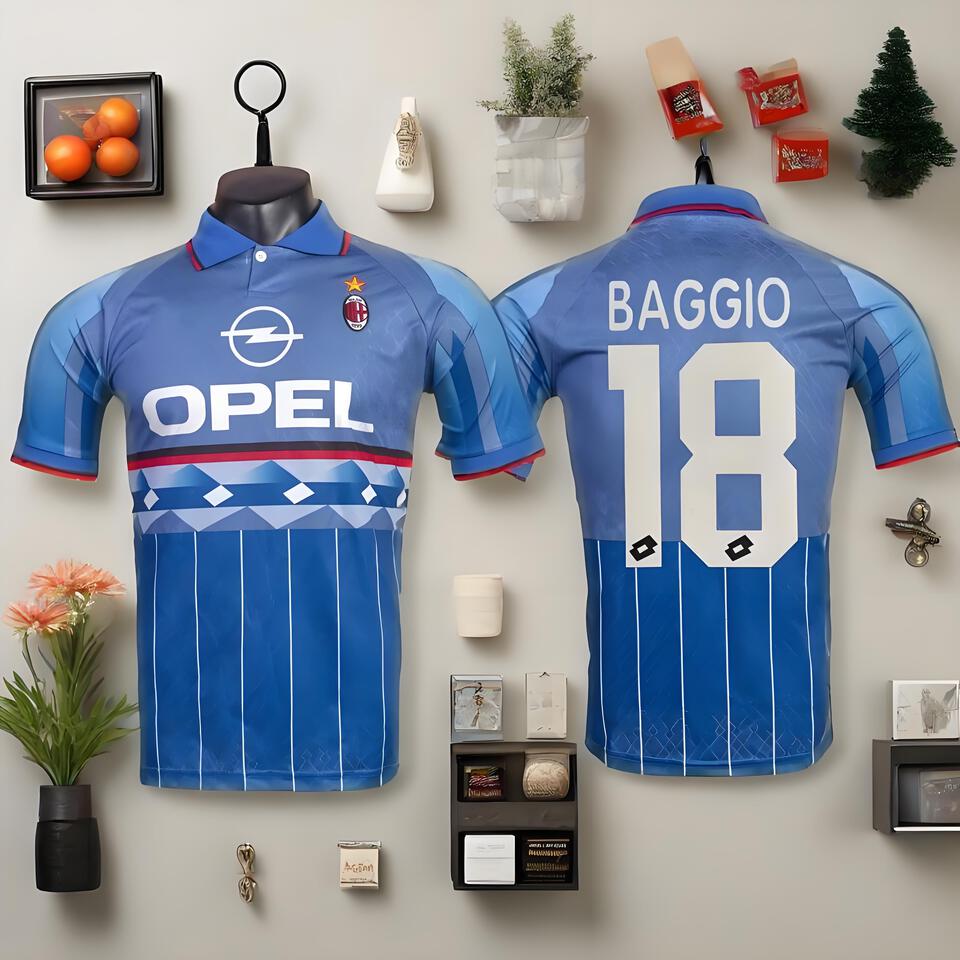 AC Milan Retro Blue Cotton Jersey - Vintage Football Shirt, Classic Soccer Jersey