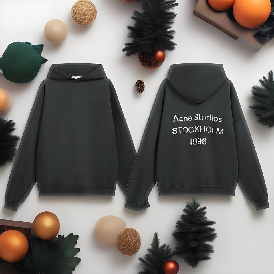 Acne Studios Black Hooded Cotton Unisex Oversized Streetwear Sweatshirt