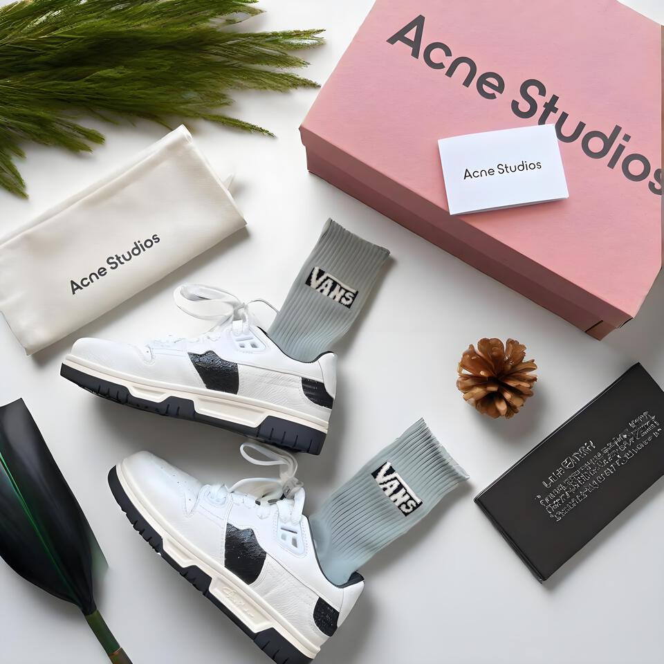 Acne Studios Black White Leather Platform Sneakers