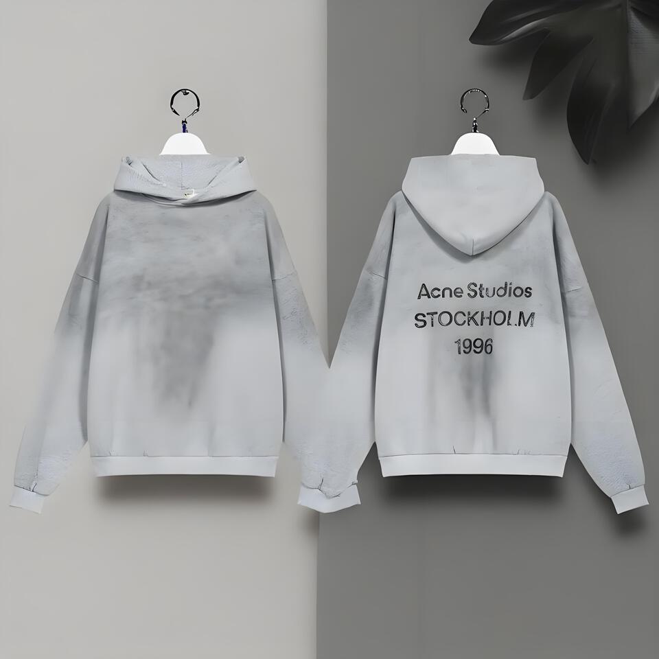 Acne Studios Gray Hoodie Unisex Oversized Cotton Vintage Streetwear