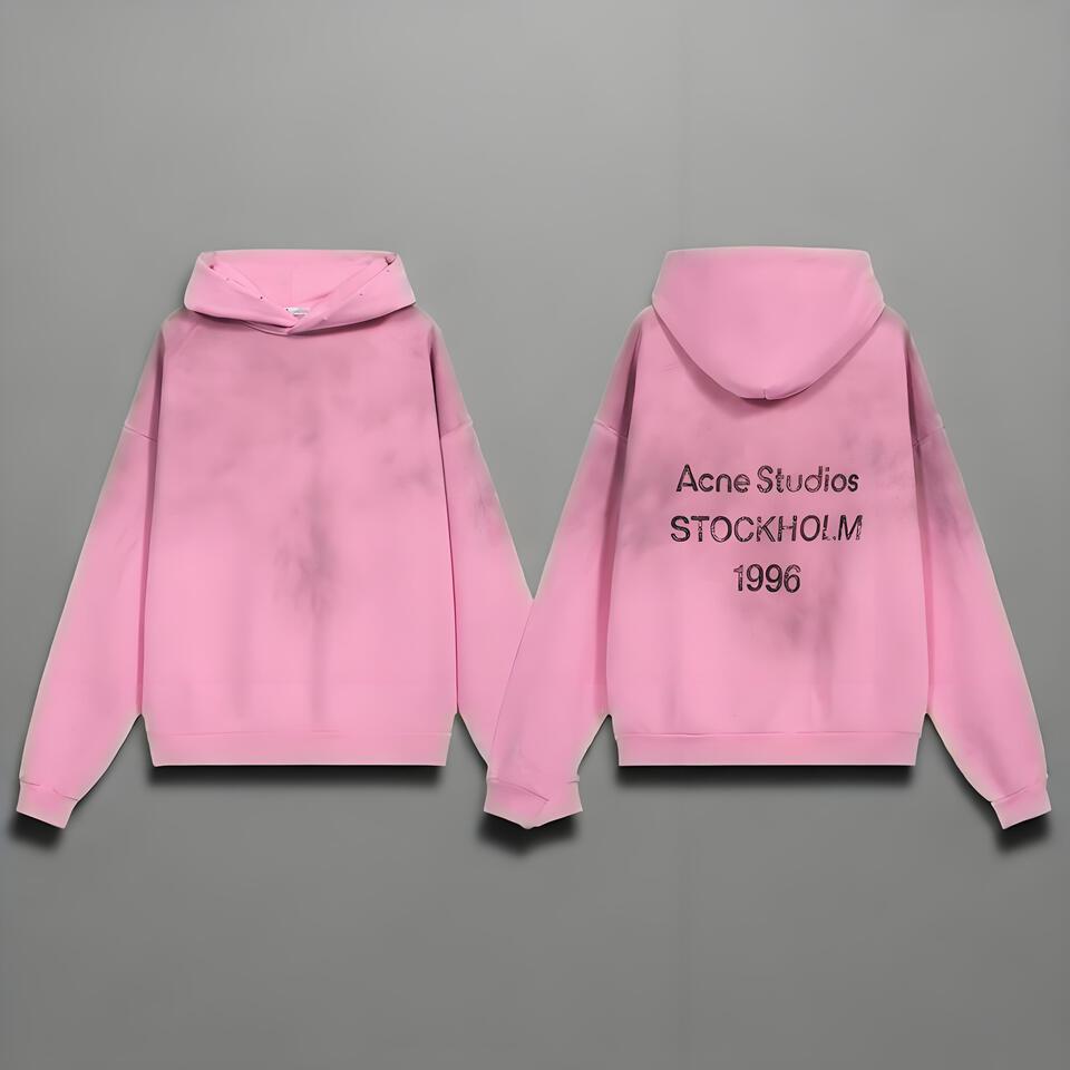 Acne Studios Pink Dyed Cotton Hoodie Street Fashion Loose Fit