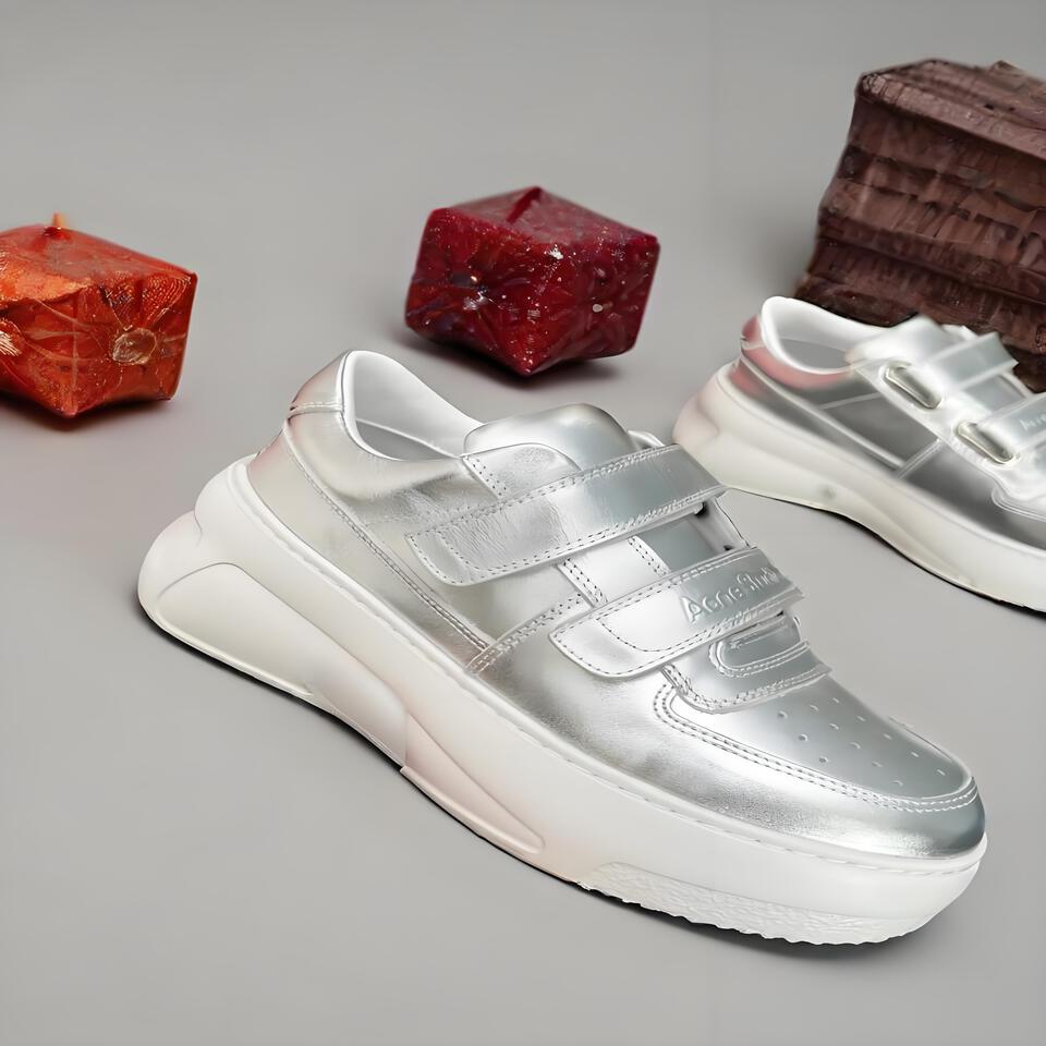 Acne Studios Silver Metallic Leather Velcro Platform Sneakers