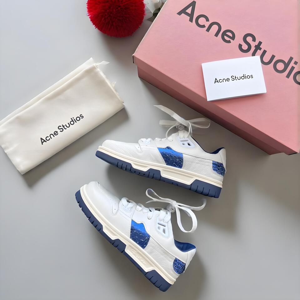 Acne Studios White Blue Retro Platform Sneakers | Chunky Casual Shoes