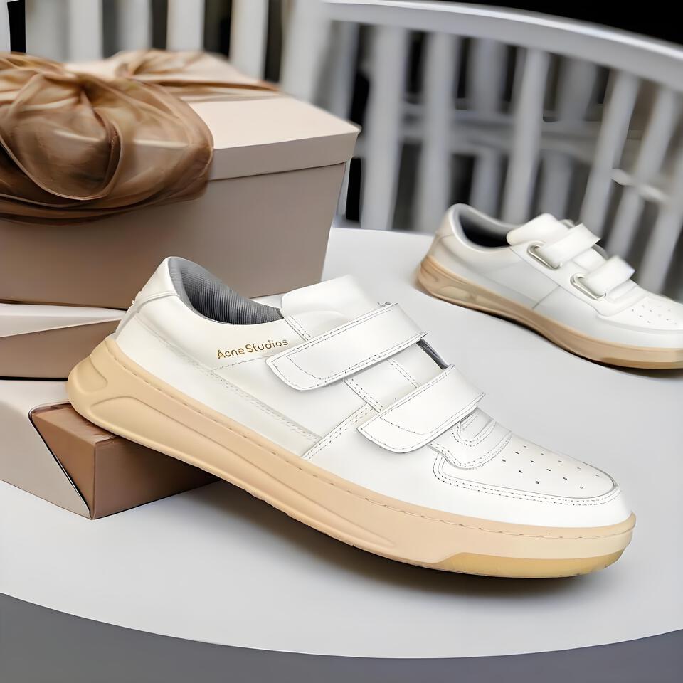 Acne Studios White Leather Velcro Low-Top Sneakers