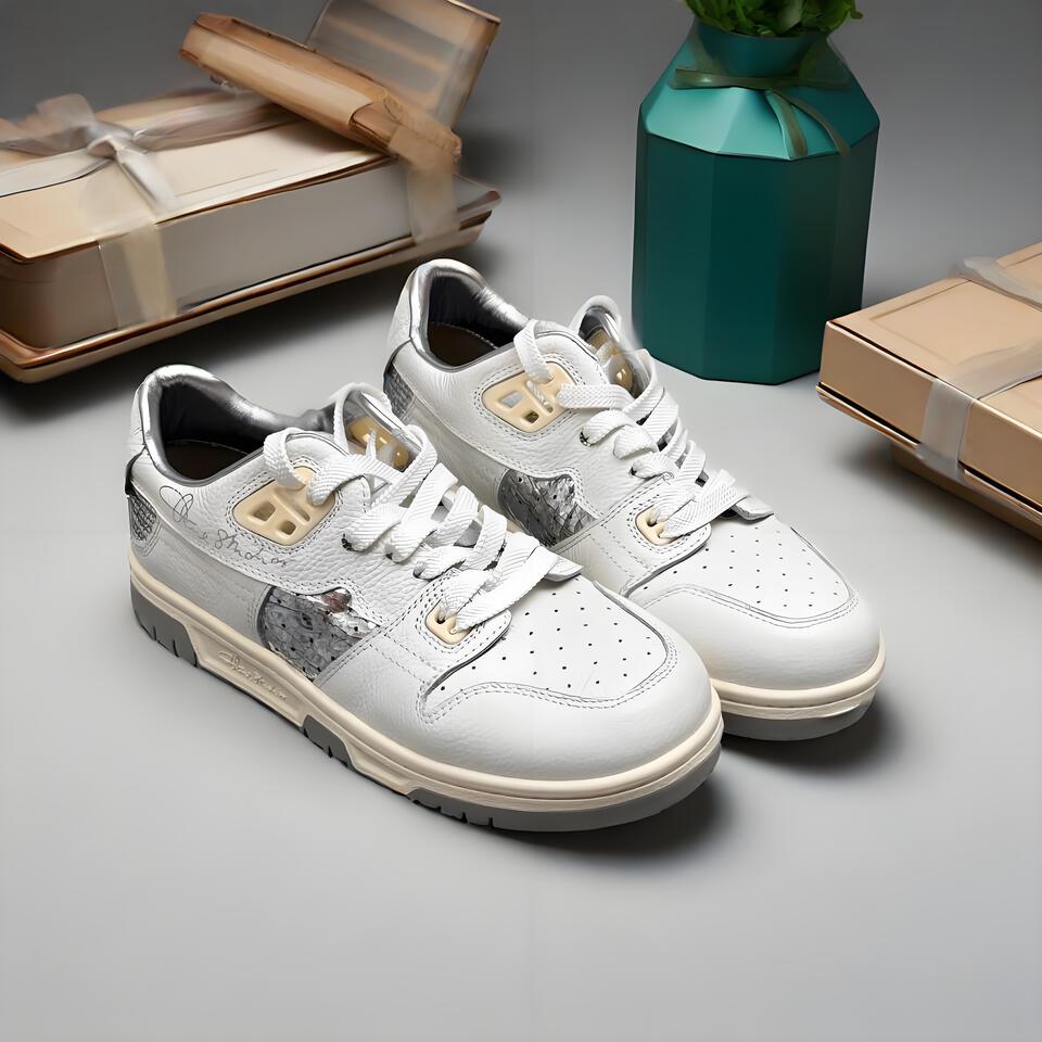 Acne Studios White Silver Snake Print Retro Sneakers