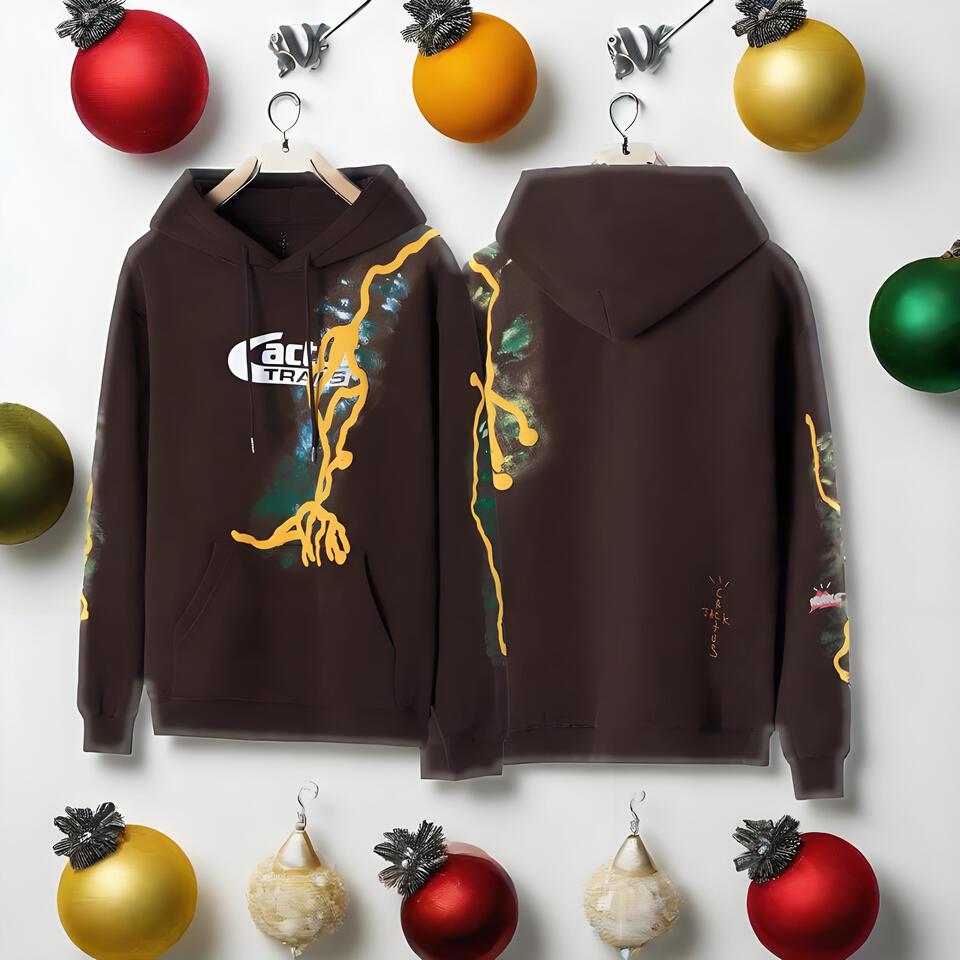 Acti Tra Brown Cotton Doodle Print Hooded Sweatshirt