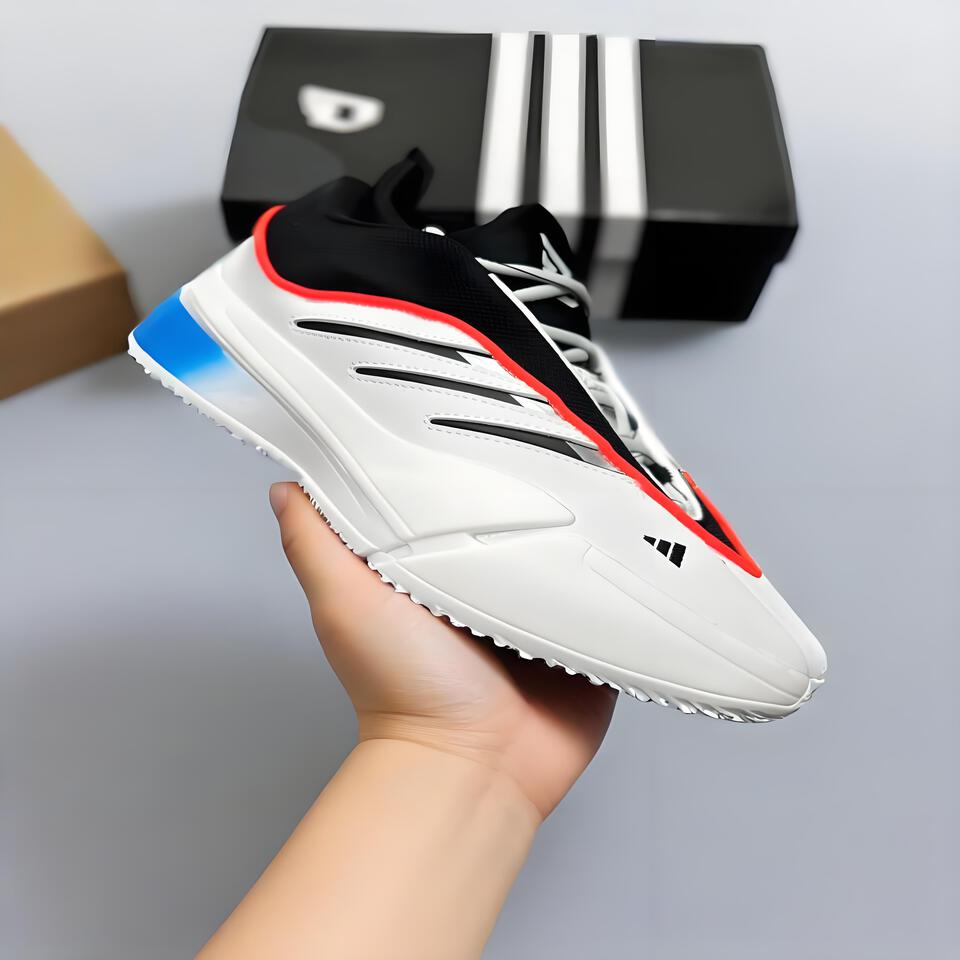 Adidas Cushioned Running Shoes: White, Black, Red & Blue Breathable Mesh Lightweight Sneakers