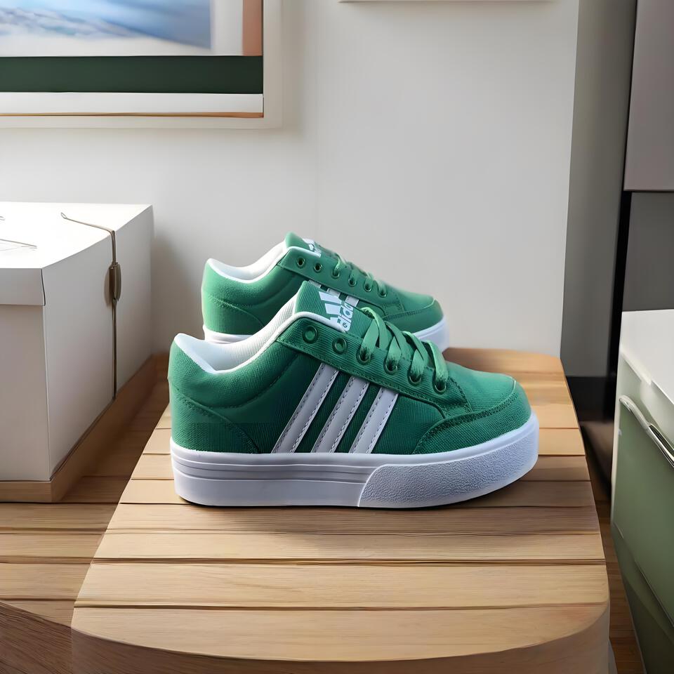 Adidas Green White Canvas Sneakers: Breathable Non-Slip Casual Shoes