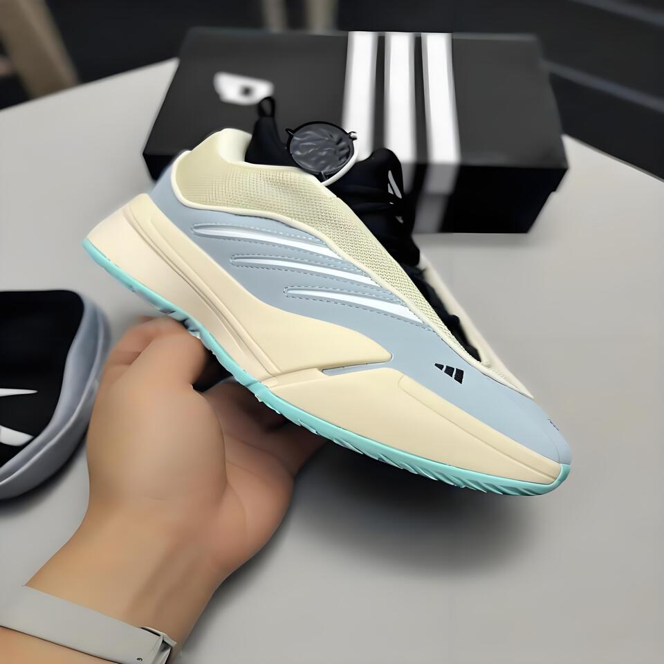 Adidas Grey Off-White Blue Sneakers | Breathable Mesh Casual Shoes