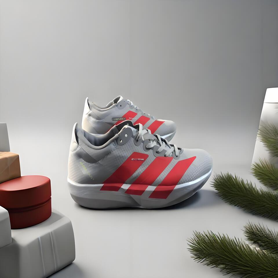 Adidas Grey Red Breathable Mesh Sports Shoes