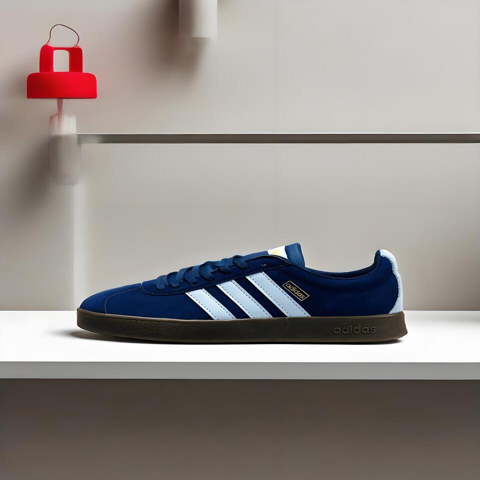 adidas Originals Navy Suede Sneakers with White Stripes
