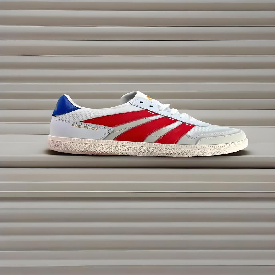Adidas Predator Retro Sneakers: White Red Color Contrast, Breathable Mesh Sports Shoes