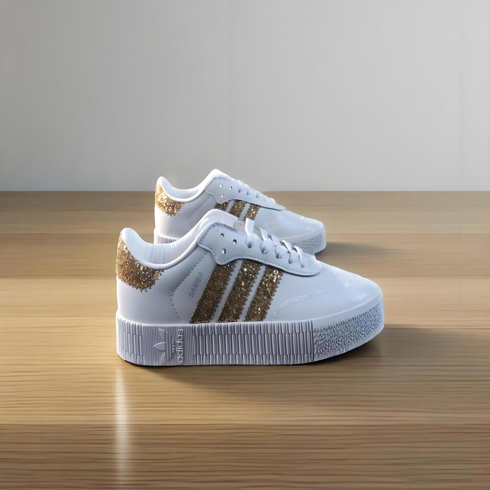 Adidas Samba OG White/Gold Glitter Retro Sneakers