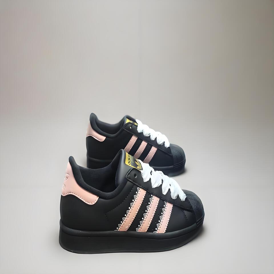adidas Superstar Black Pink Geometric Shell Toe Retro Sneakers