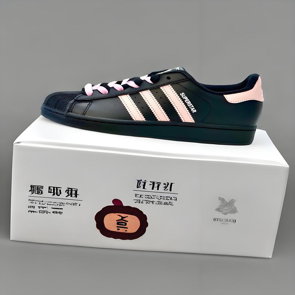 Adidas Superstar Black Pink Leather Shell Toe Sneakers