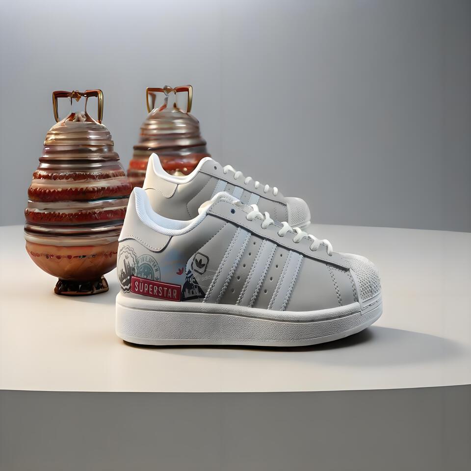 Adidas Superstar City Print Shell Toe Sneakers in Light Grey White