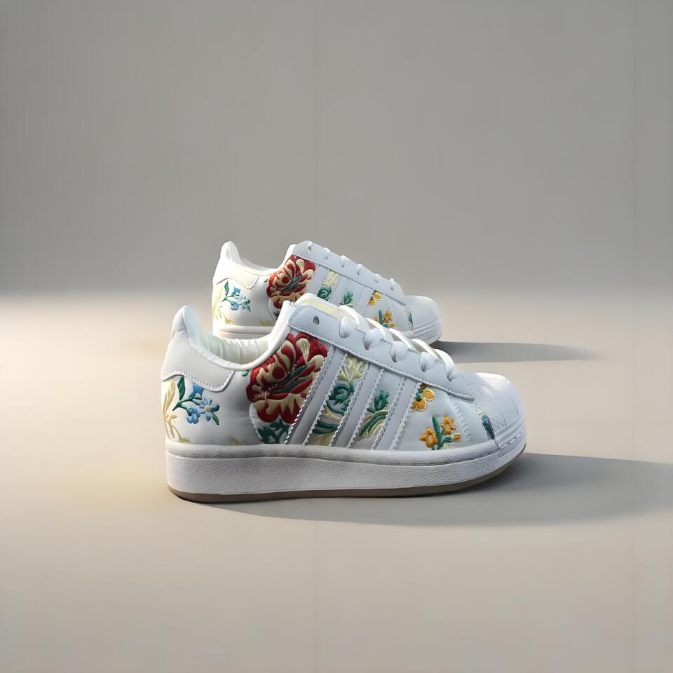 Adidas Superstar Floral Embroidery Shell Toe Vintage Sneakers