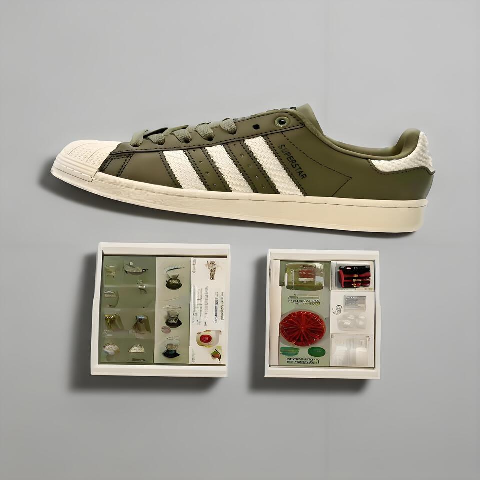 Adidas Superstar OG Vintage Shell Toe Sneakers in Olive Green & Off-White