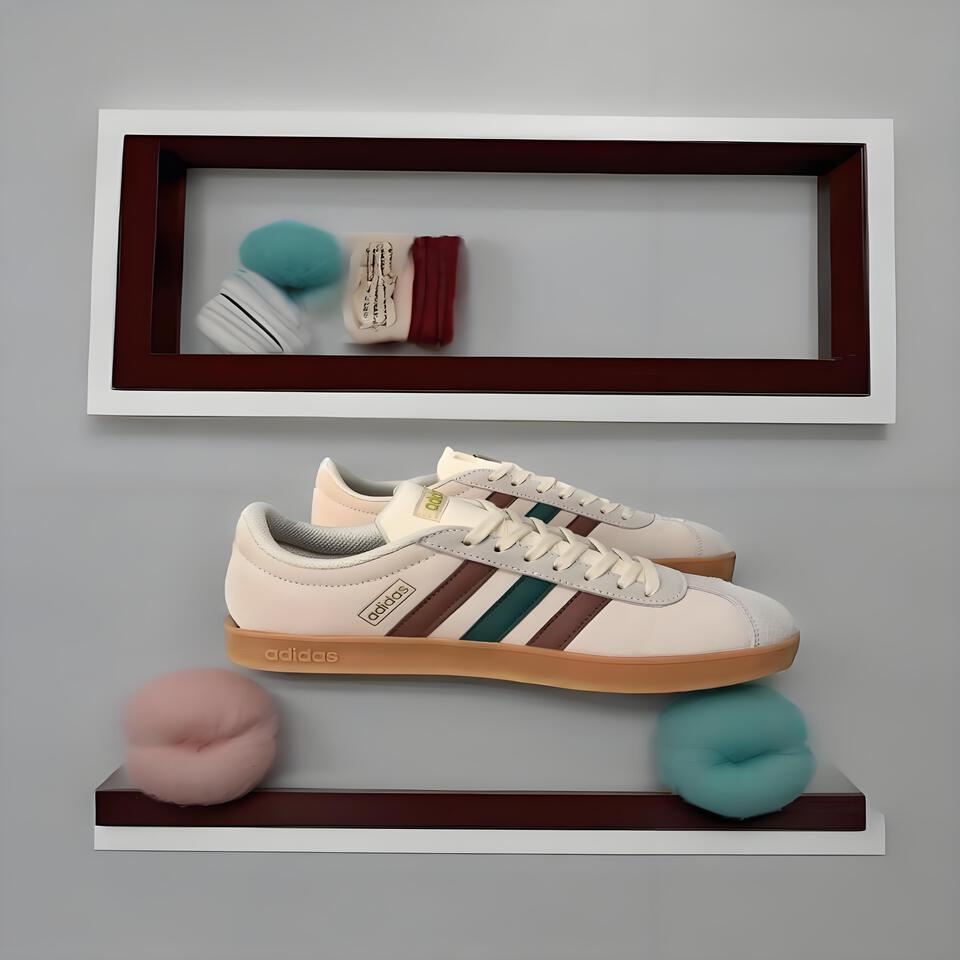 adidas Vintage Suede Low Top Sneakers in Off-White & Olive Green