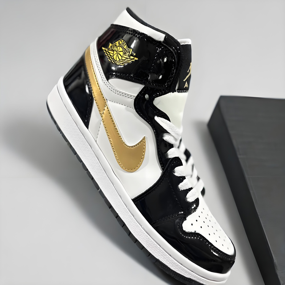 Air Jordan 1 High OG 'Black Gold Toe' Patent Leather Basketball Shoes