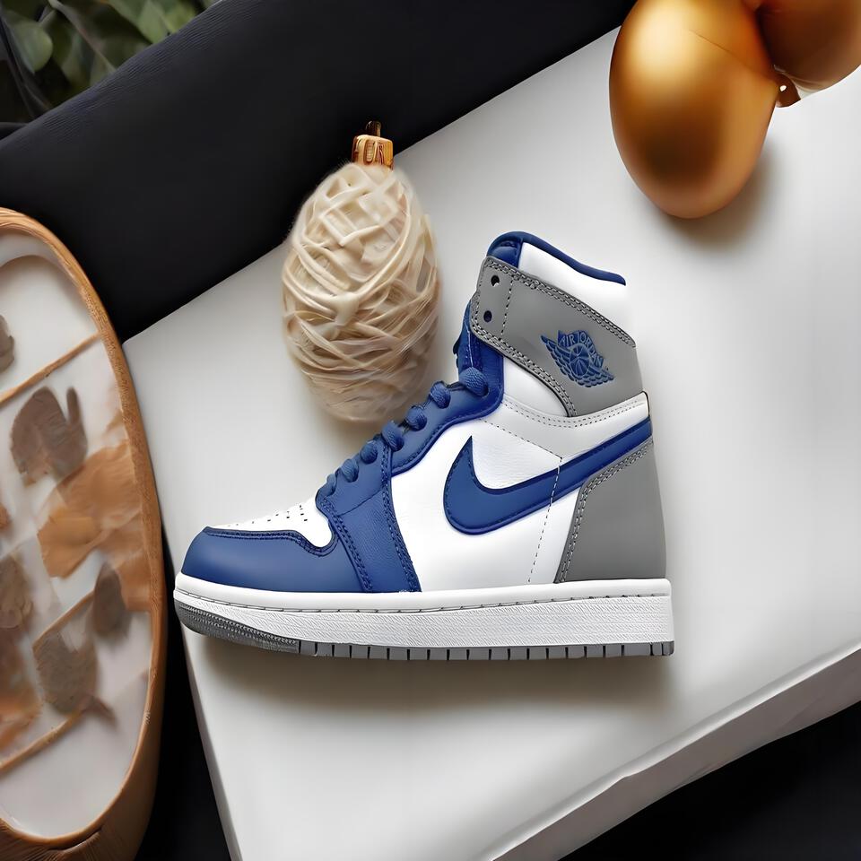 Air Jordan 1 High OG 'White Grey Blue' Leather Basketball Shoes