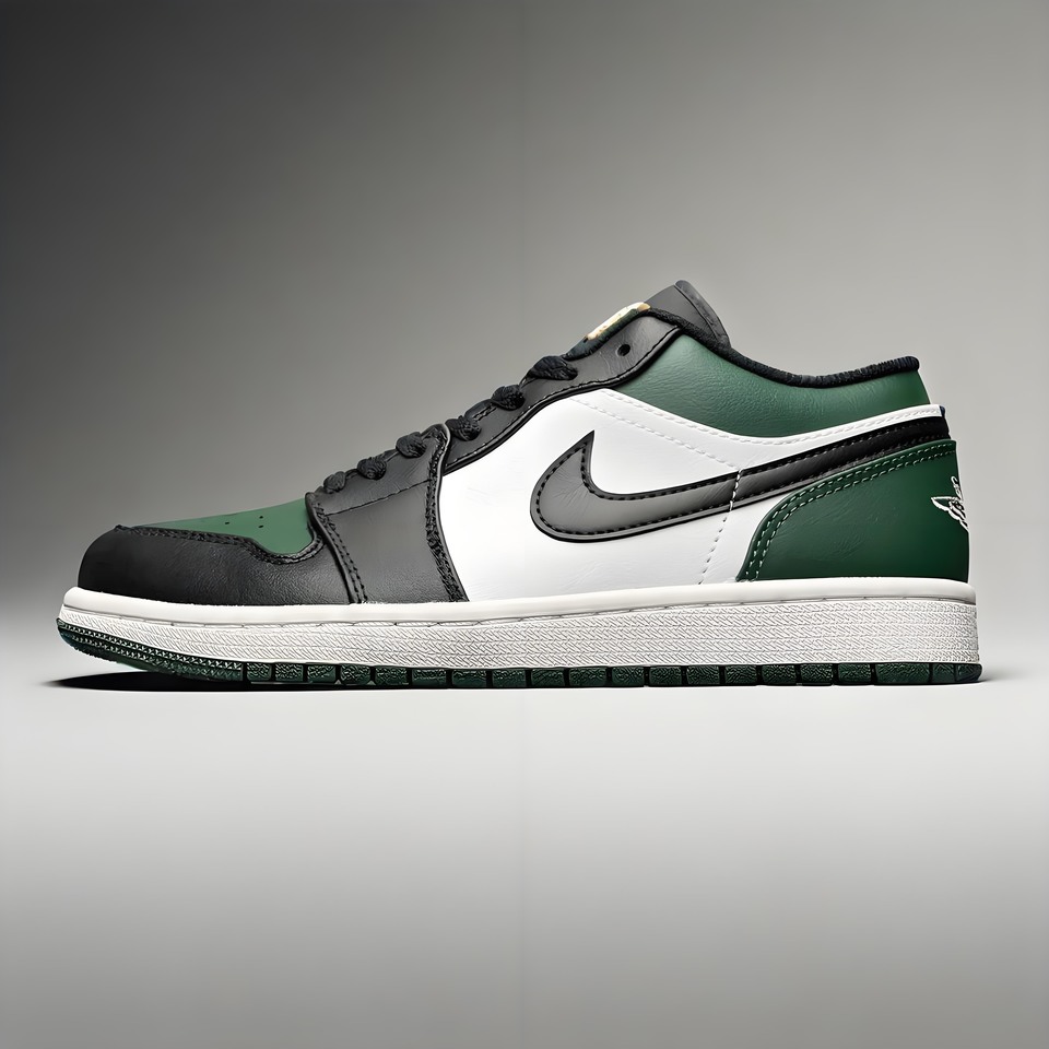 Air Jordan 1 Low 'Black Green White' Leather Retro Sneakers