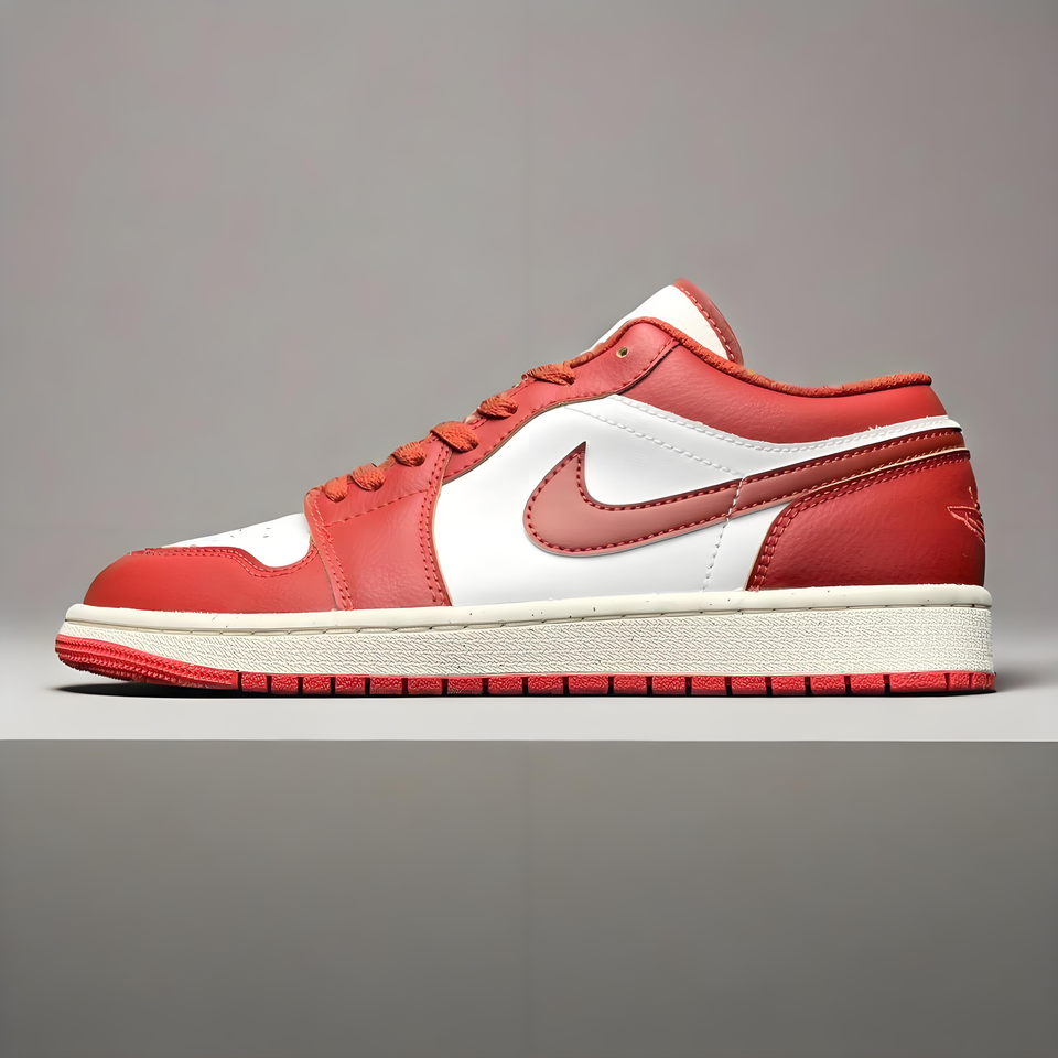 Air Jordan 1 Low Red White Leather Retro Basketball Shoes