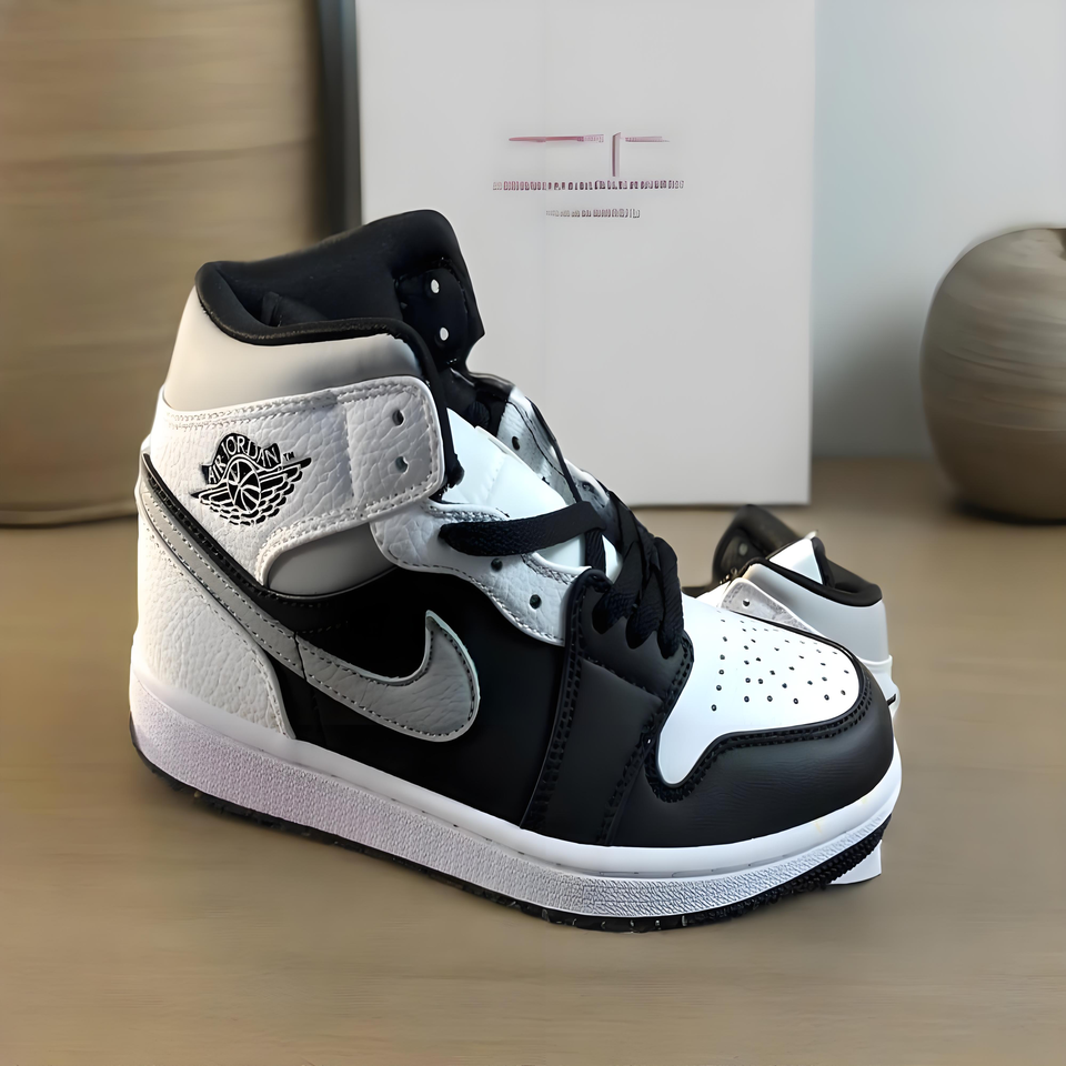 Air Jordan 1 Mid SE 'Grey White Black' Leather High-Top Basketball Shoes