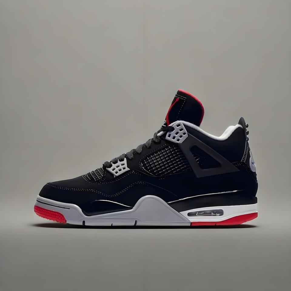 Air Jordan 4 Retro Black Cement Grey Red Leather Basketball Sneakers